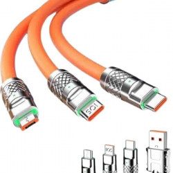Mey İthalat® 120W 3 İn 1 Uyumlu Silikon Şarj Kablosu Hızlı Şarj Kablosu