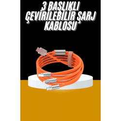 Mey İthalat® 120W 3 İn 1 Uyumlu Silikon Şarj Kablosu Hızlı Şarj Kablosu