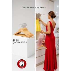 Mey İthalat® 12’li Lüks Masif Ahşap Çocuk Askı Seti - Elena Rostova Stil Seçkisi - 30 cm 719137