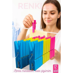 Mey İthalat® 12’li Plastik Mandal Seti – Renkli, Dayanıklı, Çok Amaçlı Tutuş Ustası 722275