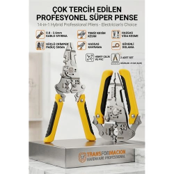 Mey İthalat® 14'ü 1 Arada Katlanabilir Kablo Soyucu Pense | Hibrit Çok Amaçlı Pense 723067