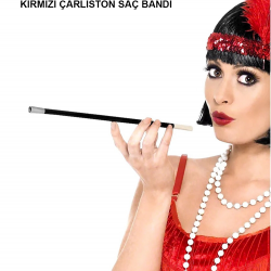 Mey İthalat® 1920'ler 1990'lar Gatsby Kadın Aksesuar Seti – Kırmızı Charleston Saç Bandı ve Sigaralık