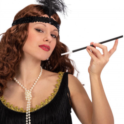 Mey İthalat® 1920'ler Gatsby Aksesuar Seti – Siyah Charleston Saç Bandı & Sigaralık