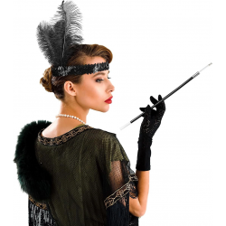 Mey İthalat® 1920'ler Gatsby Aksesuar Seti – Siyah Charleston Saç Bandı & Sigaralık