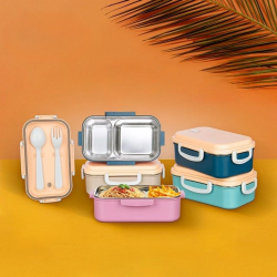 Mey İthalat®  2 Bölmeli 150-300 Ml Paslanmaz Çelik Yemek Kabı Beslenme Kabı Yiyecek Saklama Kabı