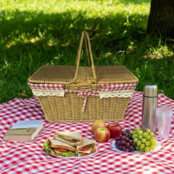 Mey İthalat®  2 Kapaklı Dikdörtgen Plastik Rattan Piknik Sepeti – Doğal Hasır Görünümlü Çok Amaçlı Piknik, Plaj ve Bahçe Sepeti