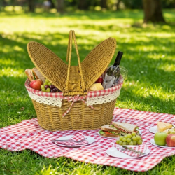 Mey İthalat®  2 Kapaklı Oval Plastik Rattan Piknik Sepeti – Doğal Hasır Görünümlü Çok Amaçlı Piknik, Plaj ve Bahçe Sepeti