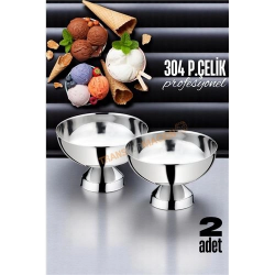 Mey İthalat® 2 li Ayaklı Dondurma Tatlı Kokteyl ve Sunum Kasesi - Paslanmaz Çelik 10 cm 721648