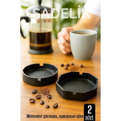 Mey İthalat® 2 li Karbon Plastik Küllük Seti  - Masaüstü Küllük  Kaymaz, Hafif ve Şık Tasarım 722241