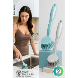 Mey İthalat® 2'li Mutfak Lavabo ve Tencere Fırçası Seti - Çizmez Kıl Yapılı Ergonomik Bulaşık Yıkama Fırçası