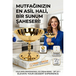 Mey İthalat® 2'li Profesyonel İnox Gold Paslanmaz Çelik Ayaklı Dondurma ve Tatlı Sunum Kasesi Seti 723149