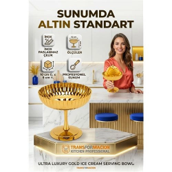 Mey İthalat® 2'li Profesyonel İnox Gold Paslanmaz Çelik Ayaklı Dondurma ve Tatlı Sunum Kasesi Seti 723150