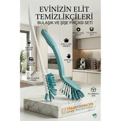 Mey İthalat® 2'li Profesyonel Set - Biberon, Şişe ve Kavanoz Fırçası ile Bulaşık Fırçası 723096