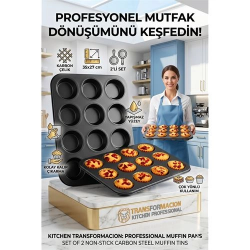 Mey İthalat® 2'li Set 12'li Muffin Kalıbı | Karbon Çelik Yanmaz Yapışmaz Cupcake & Kek Pişirme Tepsisi 723122