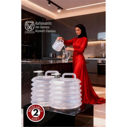 Mey İthalat® 2 li SET Akordiyon Bidon - Katlanabilir Lüks Su Taşıma Ünitesi | 10L Şeffaf Tasarım