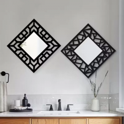 Mey İthalat® 2'li Set Kırılmaz Pleksi Dekoratif Duvar Aynası - 22.5x22.5 cm Geometrik Çerçeveli 1. Sınıf Ayna
