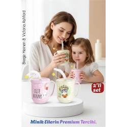 Mey İthalat® 2'li Set | Pipetli Kupa Kulplu Çocuk Bardağı  - Anti-Damla Kapaklı - 350 ML Alıştırma Bardağı 718282