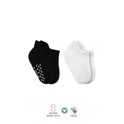Mey İthalat®   2'Li Sneakers Kaymaz Basic Penye Çorap 20103 Siyah Ekru