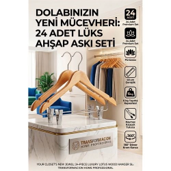 Mey İthalat® 24'lü Ahşap Takım Elbise Askısı Seti | Kıskaçlı Pantolon Askısı Kaymaz Çentikli Ceket Askılığı 723124