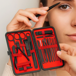 Mey İthalat®  24 Parça Kendiliğinden Deri Çantalı Seyahat Tipi Manikür Pedikür Seti