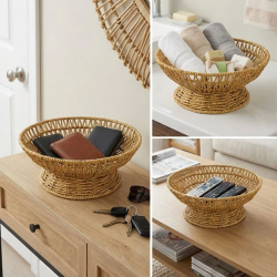 Mey İthalat®  25 cm Plastik Rattan Servis Çanağı – Doğal Hasır Görünümlü Dekoratif Meyve, Ekmek ve Sunum Kasesi