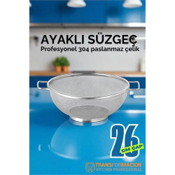 Mey İthalat® 26 cm Süzgeç - Makarna Süzgeci Pirinç Meyve Süzgeci 304 Paslanmaz Çelik 721940