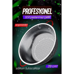 Mey İthalat® 28 CM Kevgir Yuvarlak Süzgeç Profesyonel 304 Paslanmaz Çelik 721934