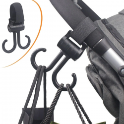 Mey İthalat®  2li Bebek Arabasına Uyumlu Cırtlı  Eşya Taşıma Aparatı 360 Derece Dönebilen Plastik Kanca