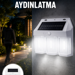 Mey İthalat® 3 in 1 Solar Duvar Lambası – IP65 Su Geçirmez, Hareket Sensörlü Yeni Nesil