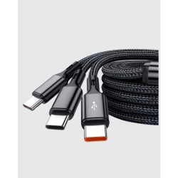 Mey İthalat® 3 Başlıklı Hızlı Şarj Kablosu Metal Alaşımlı Dayanıklı ve Akıllı Çipli