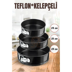 Mey İthalat® 3 Boy Kelepçeli Kek Kalıbı 24-26-28 Cm Çoklu Kek Kalıbı Teflon 722911