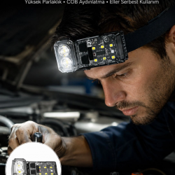 Mey İthalat® 3 Fonksiyonlu LED Far El Feneri Çalışma Lambası Uzun Pil Ömürlü Yeni Nesil