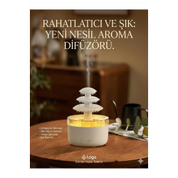 Mey İthalat® 3 Katlı Şelale YAĞMUR Tasarımlı Ultrasonik Aroma Difüzör – 6 Renk LED Işıklı Hava Nemlendirici