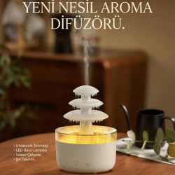 Mey İthalat® 3 Katlı Şelale YAĞMUR Tasarımlı Ultrasonik Aroma Difüzör – 6 Renk LED Işıklı Hava Nemlendirici