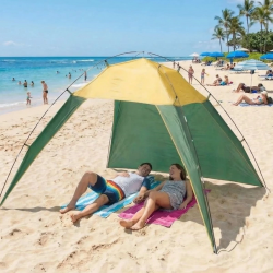 Mey İthalat®  3 Kişilik Yarı Otomatik Plaj ve Kamp Çadırı – 3 Tarafı Açık Gölgelik, Taşınabilir Plaj Tentesi, Piknik ve Outdoor Çardak 200x170x150 cm