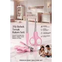 Mey İthalat® 3'lü Bebek Tırnak Bakım Seti - Güvenli Yuvarlak Uçlu Makas, Halkalı Tırnak Makası ve Törpü - Yenidoğan Manikür Pedikür Seti  723299