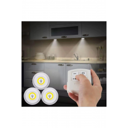 Mey İthalat® 3 Lü Kumandalı Yapışkanlı Kablosuz Pilli Led Spot a Işıldak