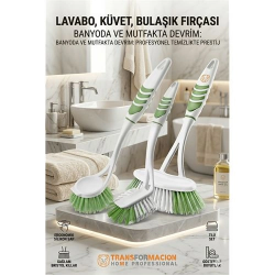 Mey İthalat® 3'lü Profesyonel Temizlik Fırçası Seti - Ergonomik Banyo, Lavabo ve Bulaşık Fırçası 723095