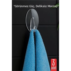 Mey İthalat® 3 lü Şeffaf Kendinden Yapışkanlı Duvar Askısı – 5.5 x 3.2 cm | İz Bırakmaz, Güçlü Tutuş 722185