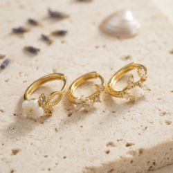 Mey İthalat® 3 lü Set Çiçek Model Gold Renk Kadın Küpe