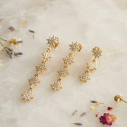 Mey İthalat® 3 lü Set Küpe Gold Renk Kutup Yıldızı Detaylı