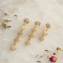 Mey İthalat® 3 lü Set Küpe Gold Renk Kutup Yıldızı Detaylı