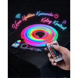 Mey İthalat® 3 Metre RGB Akıllı Neon LED Şerit Işık Telefon ve Kumanda Kontrollü Ambiyans Aydınlatma
