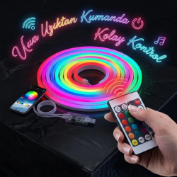 Mey İthalat® 3 Metre RGB Akıllı Neon LED Şerit Işık Telefon ve Kumanda Kontrollü Ambiyans Aydınlatma