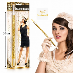 Mey İthalat® 30 cm Altın Gold Payetli Sigara Tutacağı – 1920’ler Gatsby Parti Aksesuarı