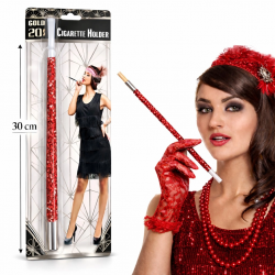 Mey İthalat® 30 cm Kırmızı Payetli Sigara Tutacağı – 1920’ler Gatsby Parti Aksesuarı