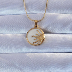 Mey İthalat® 316L Altın Renk Mineli Parlayan Güneş Kolye