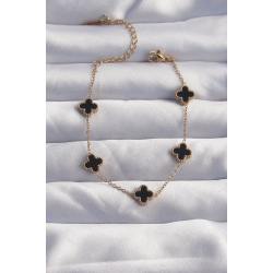 Mey İthalat® 316L Çelik Baby Boy Gold Renk Siyah Mineli Yonca Bileklik