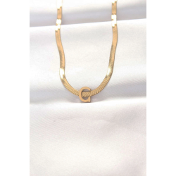 Mey İthalat® 316L Çelik C Harfli Gold Renk İtalyan Zincirli Kolye