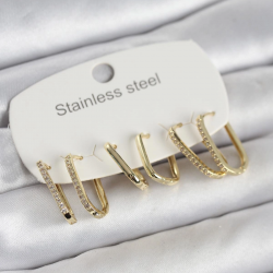 Mey İthalat® 316L Çelik Gold Renk 6'lı Set Geometrik Model Kadın Küpe
